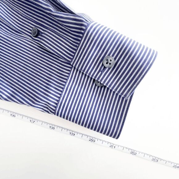 Calvin Klein Men's Slim Fit Non Iron Shirt Long Sleeve Pinstripes Blue Size 17 - Picture 8 of 8